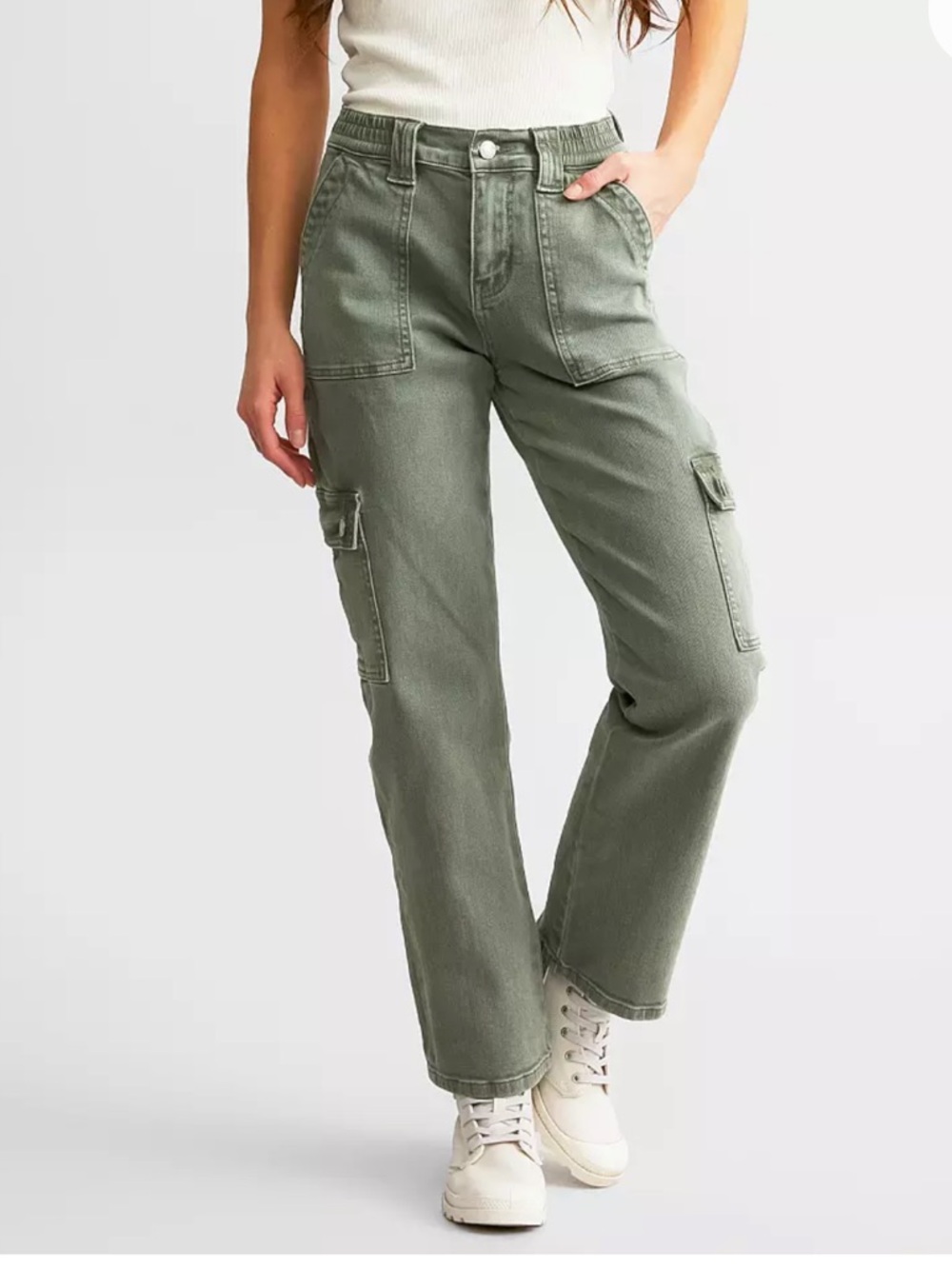 Women's Olive Cargo Boot Cut Pants - Brand
